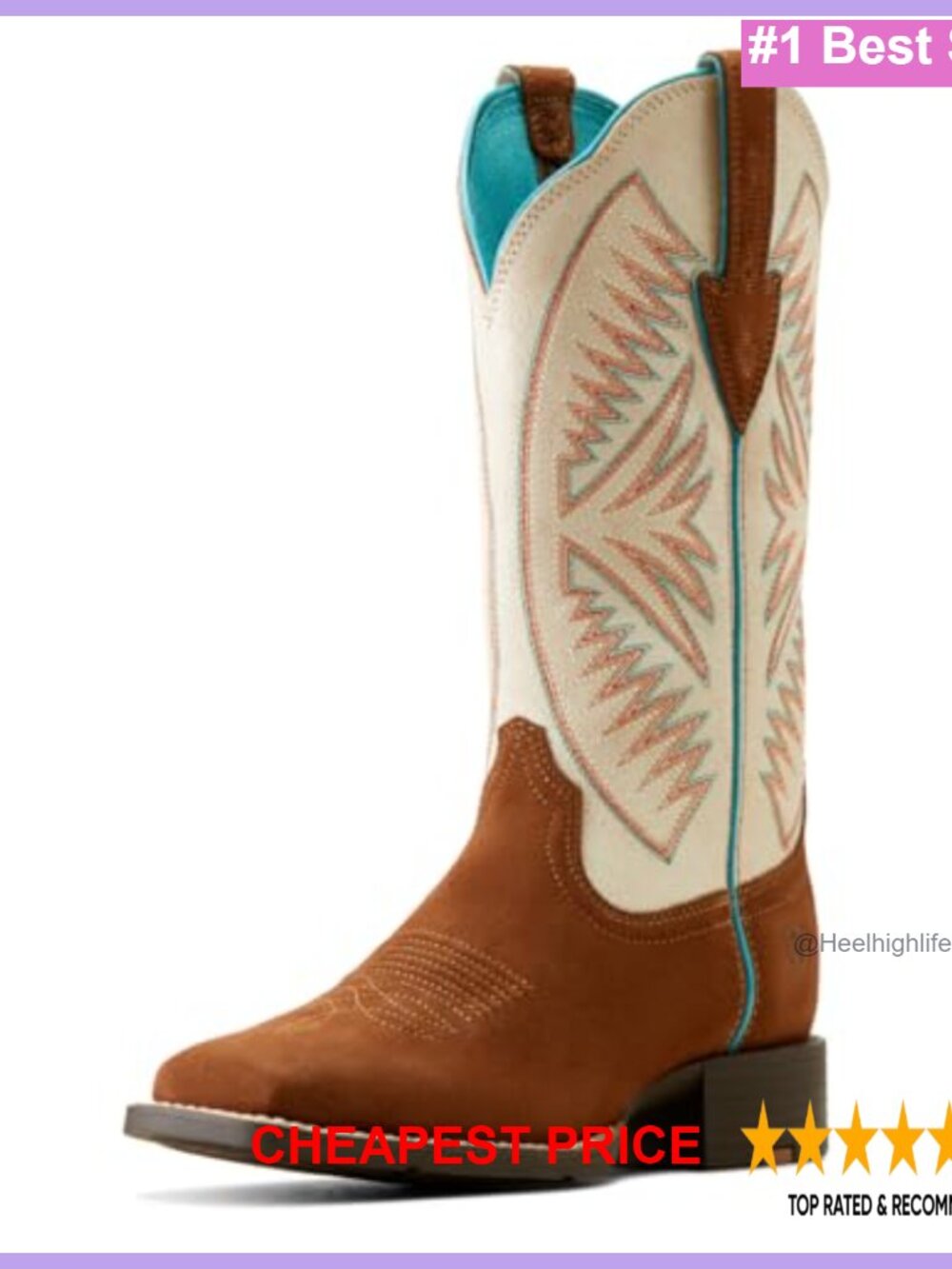 Western Mid-Calf Leather Boot with Square Toe and Block Heel